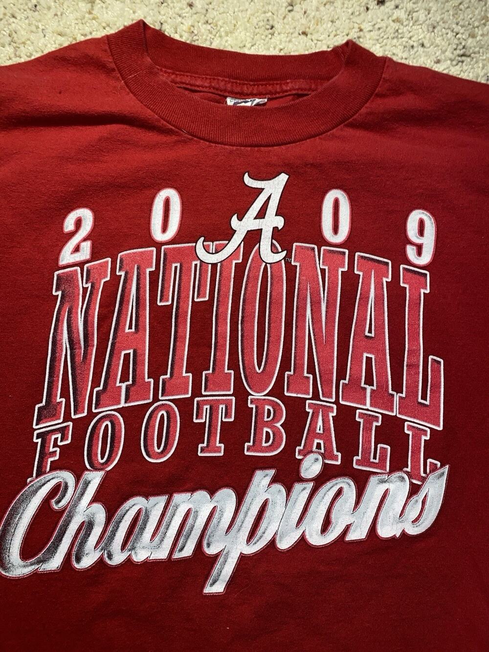 Alabama Crimson Tide Mens Small Red 2009 Natl Champions Saban Title Tee Shirt